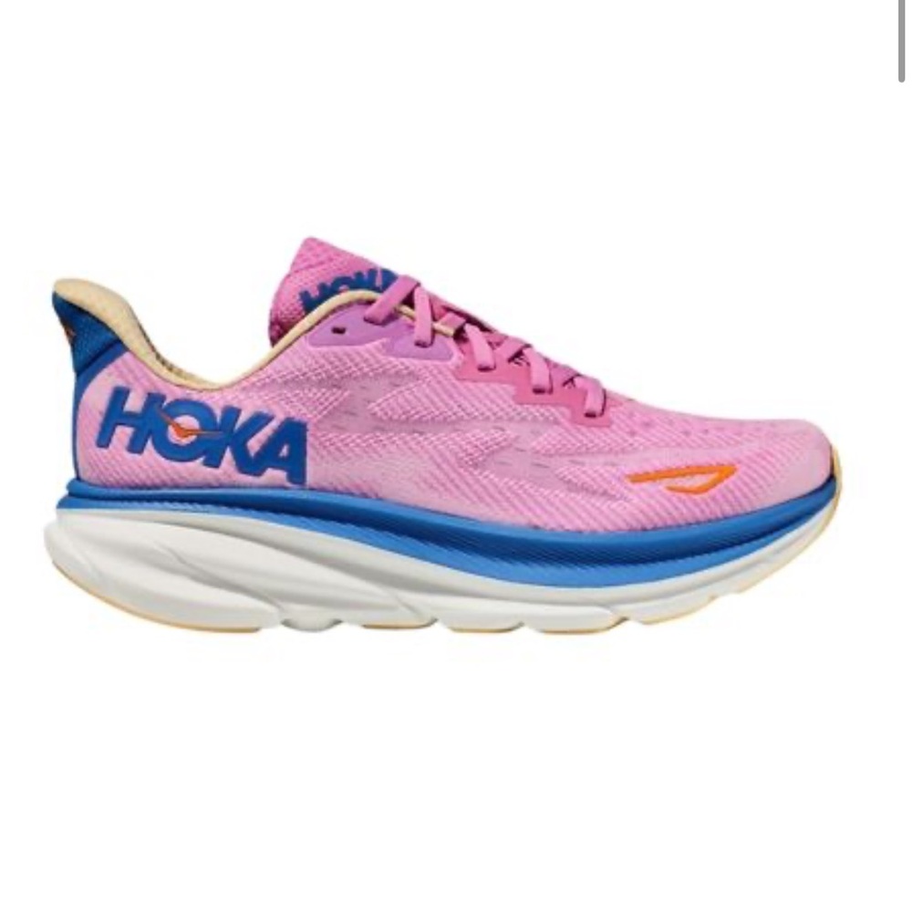 Hoka Clifton 9 Pink and Blue Athletic Shoes